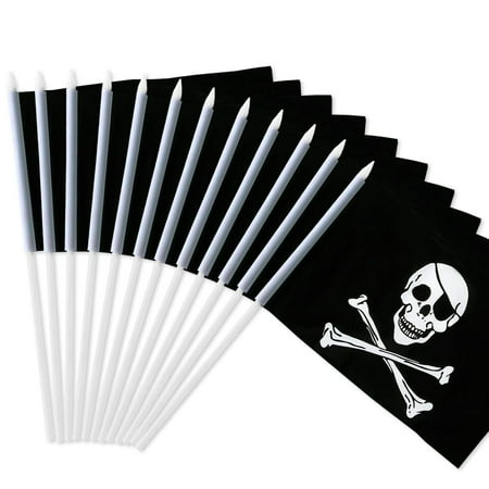 Pirate Jolly Roger Flag - Pirate Stick Flag, Jolly Roger 5x8 inch HandHeld Mini Flag With 12