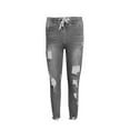 thumbnail image 3 of KALE Jeans for Women Solid Color Bandage Hole High Flares Ankle Fashion Pants Trouser High Waisted Trousers Gray, 3 of 3
