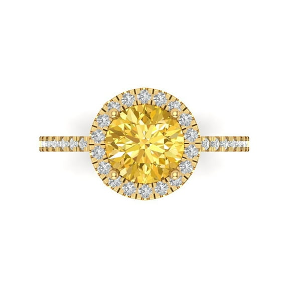 Clara Pucci 14K Yellow Gold 1.8ct Yellow Halo Ring for Women