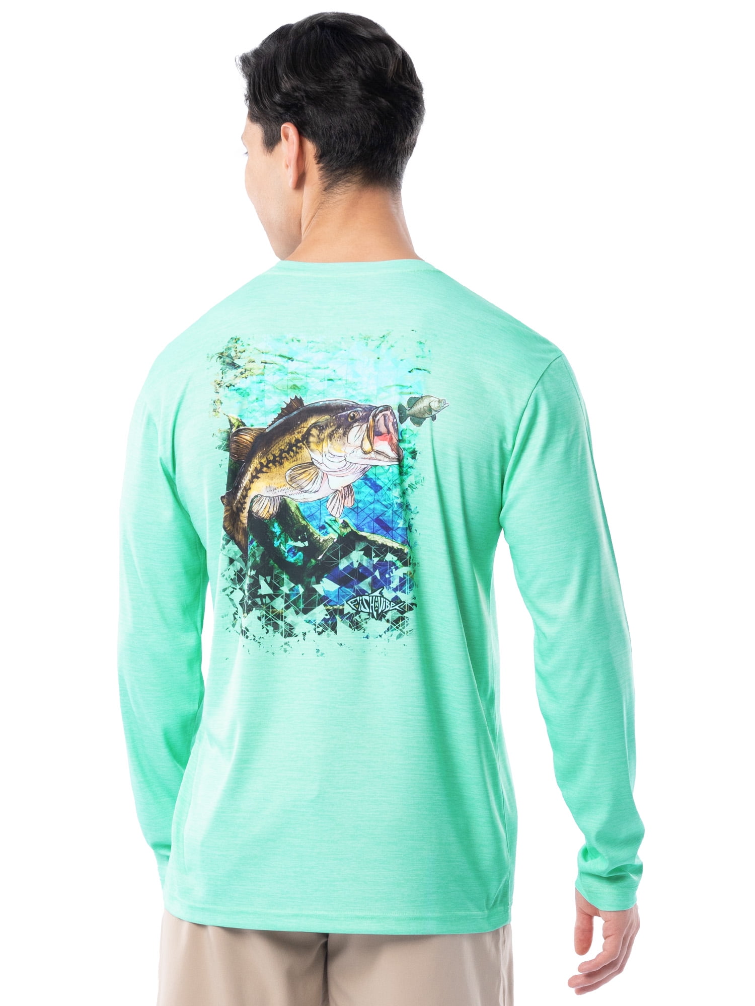 Fish N Vibe Men's Long Sleeve Performance UPF 30 Fishing Graphic Tee, Seafoam Cationic, S