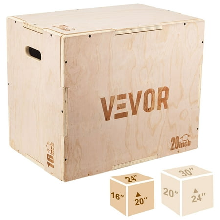 VEVOR 3 in 1 Wood Plyo Box, 20"x24"x30" Plyometric Jump Box,Easy-to-Assemble Plyo Box for Jumping Trainers,Training and Conditioning