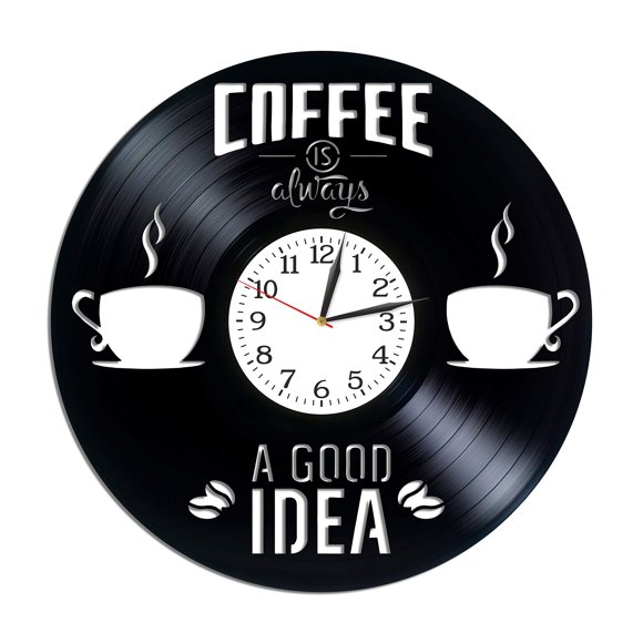 Kovides Coffee Always A Good Idea Wall Art Birthday Gift for Woman Lp Vinyl Retro Record Wall Clock Exclusive Coffee Shop Gift Xmas Gift Idea for Girl Wall Clock Modern Coffee House Clock