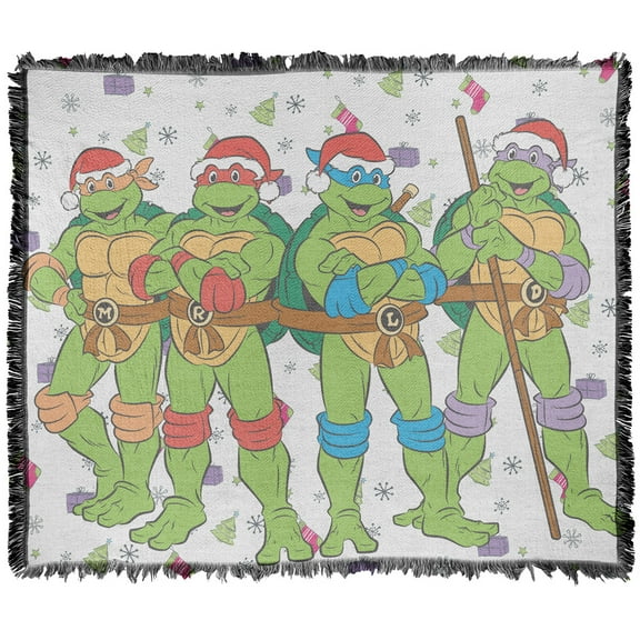 TMNT Teenage Mutant Ninja Turtles Blanket, 50'x60' Holiday Heroes Woven Tapestry Cotton Blend Fringed Throw Blanket