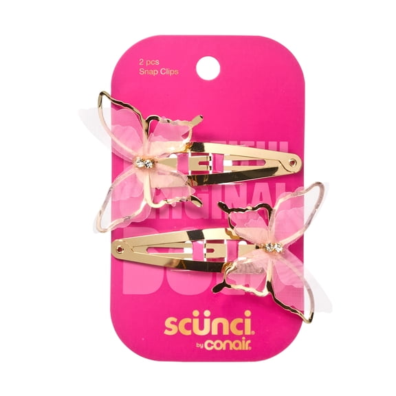 Scunci by Conair Butterfly Snap Hair Clips, Pink & Gold Tone, All Hair Types, 2 Count