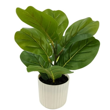 Mainstays 11 in Artificial Fiddle Leaf in White Pot, Green Color