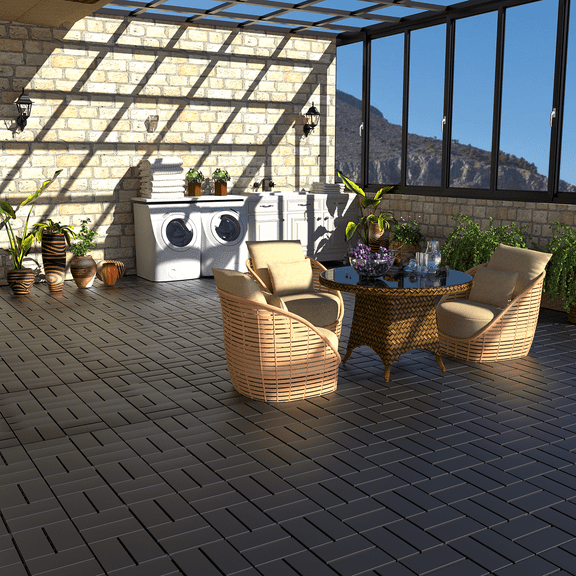 Plastic Interlocking Deck Tiles,44 Pack Patio Deck Tiles,12"x12" Square Waterproof Outdoor All Weather Use, Patio Decking Tiles for Poolside Balcony Backyard, Grey