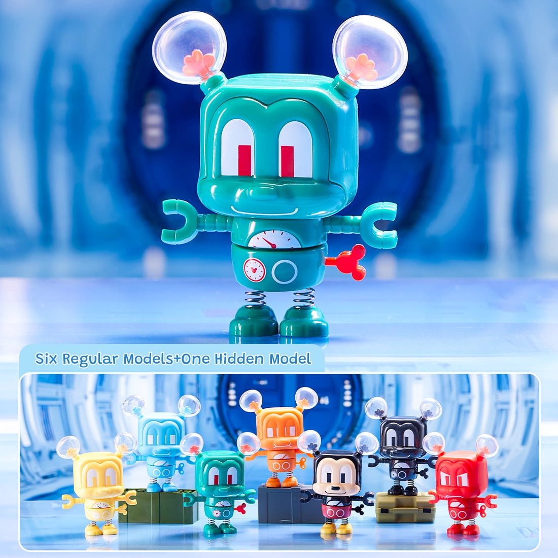 Miniso Disney Mickey Collection Robot Surprise Box Figure - Blind Box Toy with 7 Styles (Including 1 Random Mystery Design), Sci-Fi Tool-Holding Robot Mickey Mini Figure for Collectors & Gifts
