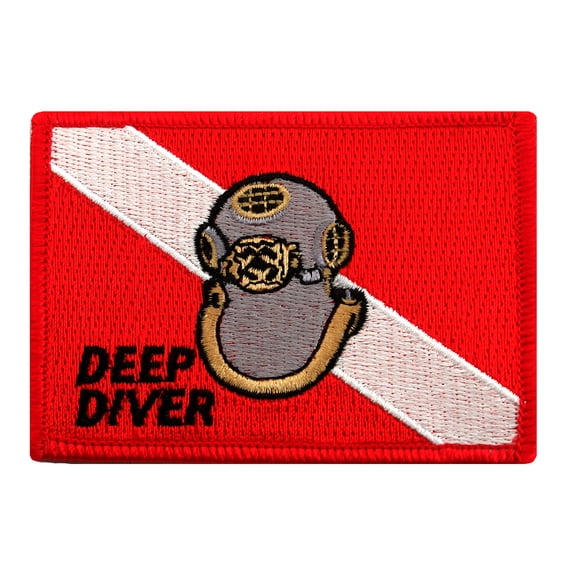 Deep Diver Mark V Helmet Embroidered Iron-on Scuba Diving Flag Patch