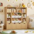 thumbnail image 4 of Hiphuta 49" Wide 4-Tier Toy Storage Organizer, Wood Kid Bookcase with 6 Boxes & 4 Removable Drawers, Bookshelf for Kids' Room, Classroom, Natural, 4 of 7