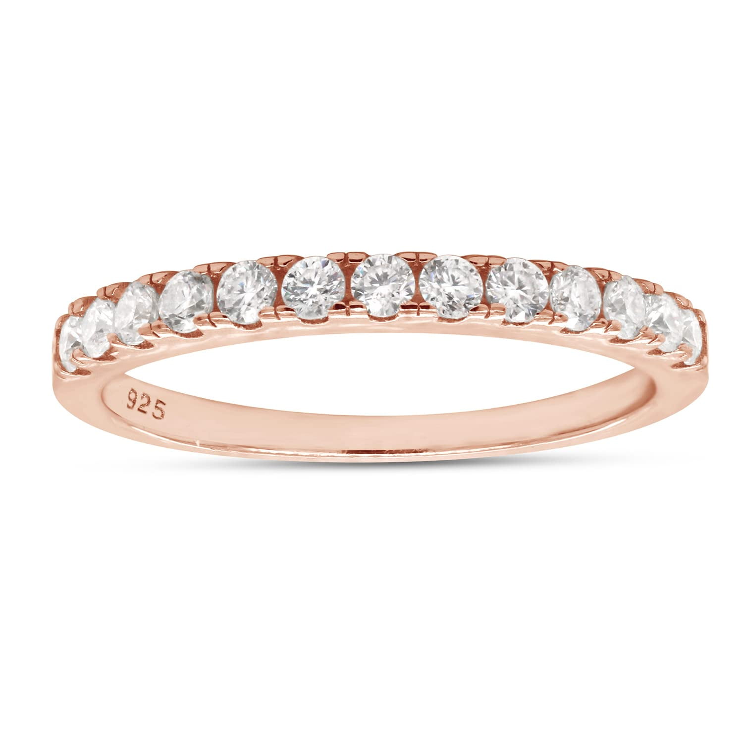 AFFY 1/3 Carat (ctw) Round Lab Grown Diamond Half Eternity Wedding Band Ring For Women In 14k Rose Gold Over Sterling Silver (0.33 Ctw) Ring Size - 4