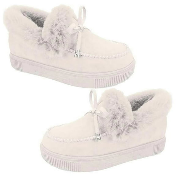 Huanledash Women Winter Round Toe Thick Heel Low Cut Ankle Snow Boots Plush Warm Loafers
