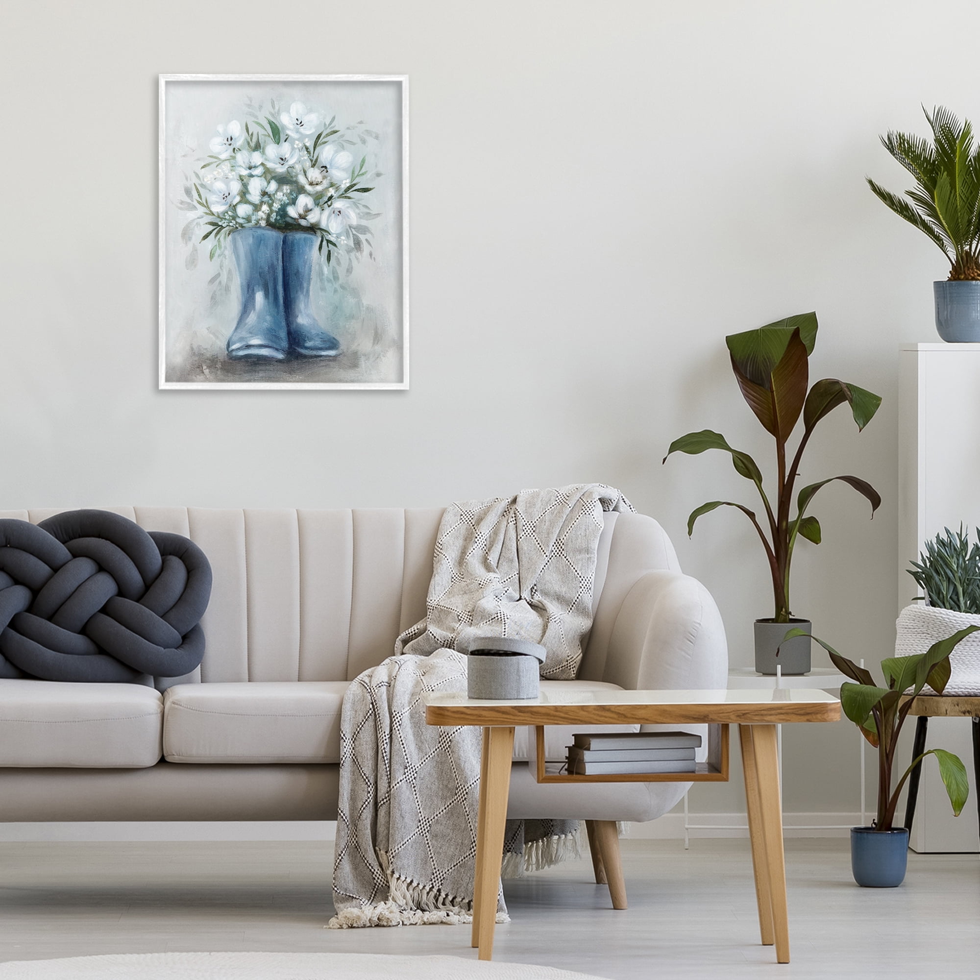 Stupell Industries Botanical Bouquet in Blue Boots White Framed Giclee Art, design by Kristen Brockmon