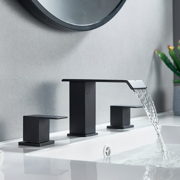 WB-03108B Square Widespread 2-handle Bathroom Faucet with Drain Assembly