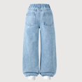 thumbnail image 6 of Girls' Wide Leg Jeans Flower Appliqued Trendy High Waisted Denim Long Pants with Pockets Casual Y2k Trouser (11-12 Years, Light Blue), 6 of 6