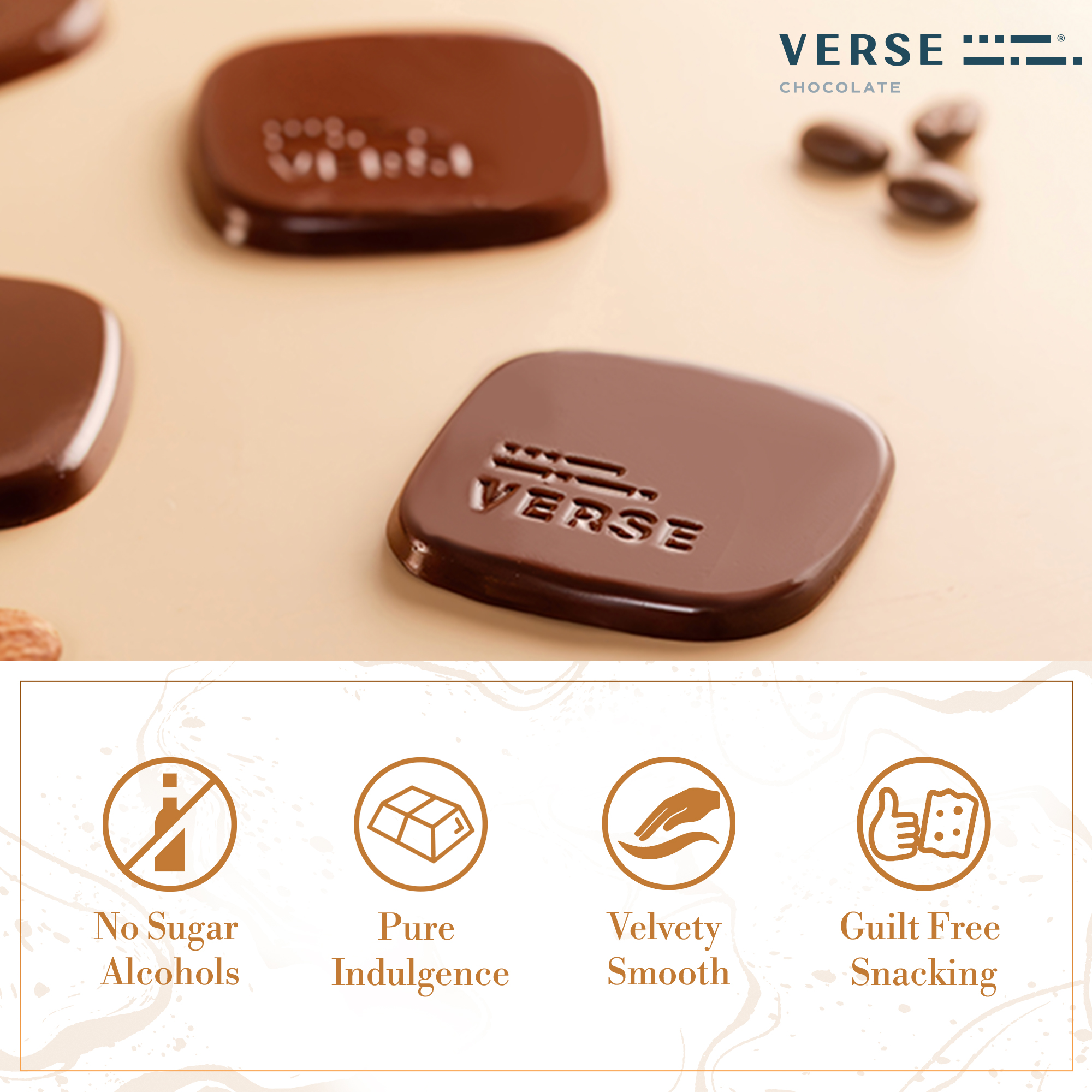 Verse 70% Dark Chocolate with Almonds - Gluten Free, Keto Low Sugar Snack - Crunchy Salted Almond - Only 3g Cane Sugar - Individually Wrapped Vegan Dark Fine Chocolates Squares (9 Count, 4 Pack)