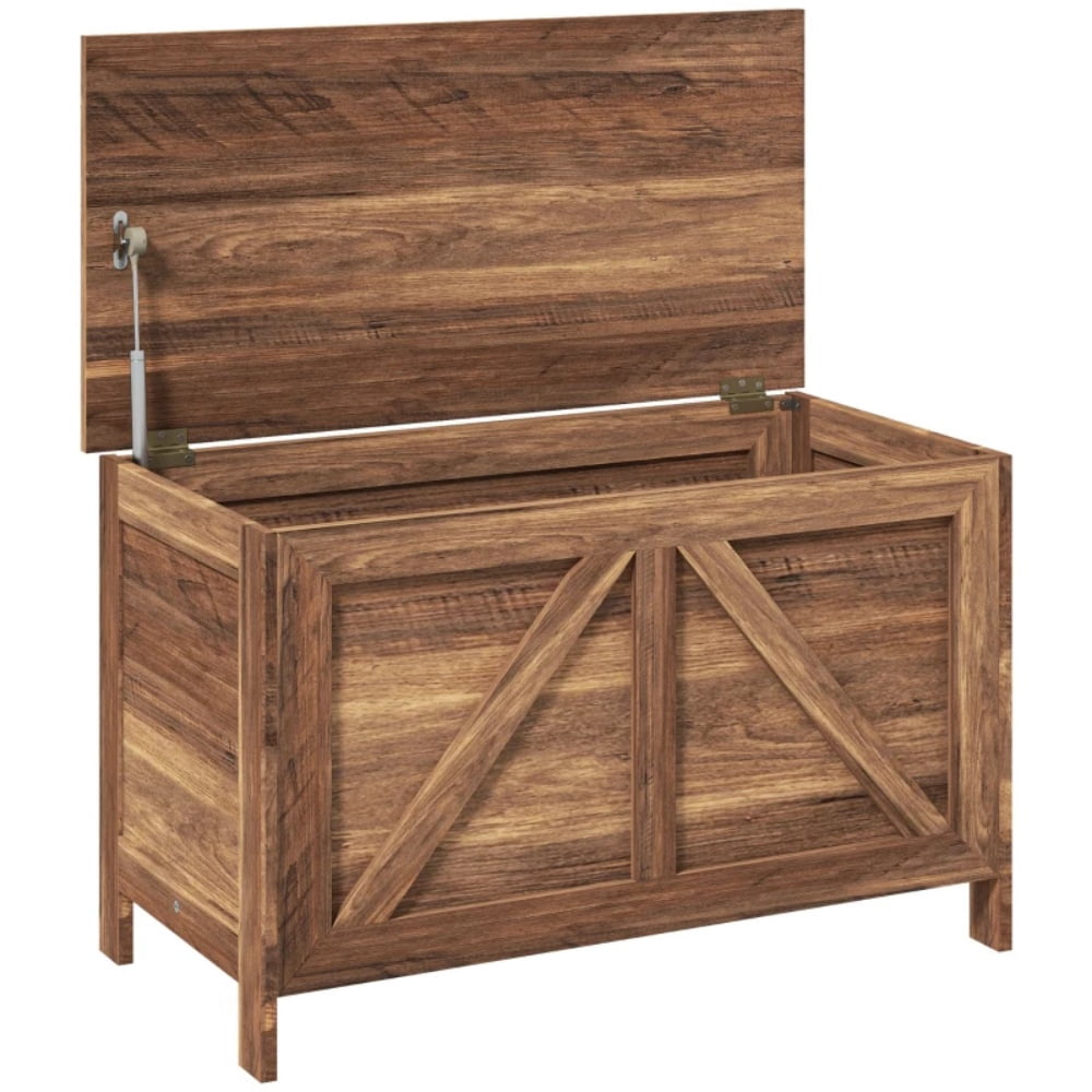 Oak Farmhouse Storage Bench, Flip-Top Storage Chest with Safety Lift Support, Multifunctional Wooden Bench for Entryway Bedroom Study