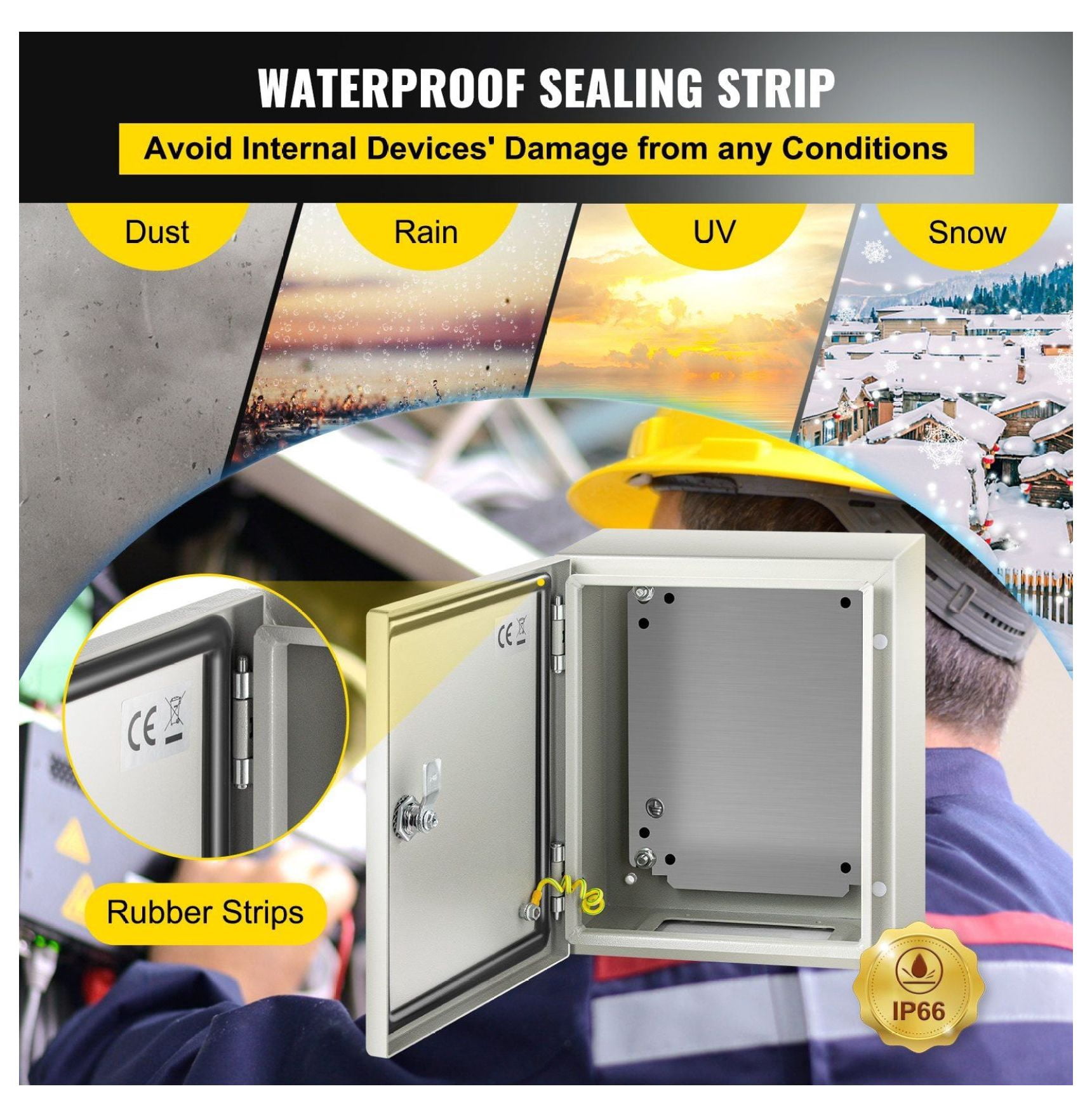 NEMA 4X Steel Enclosure 12x10x6", IP66 Waterproof Electrical Box, Outdoor Indoor Junction Box with Mounting Plate