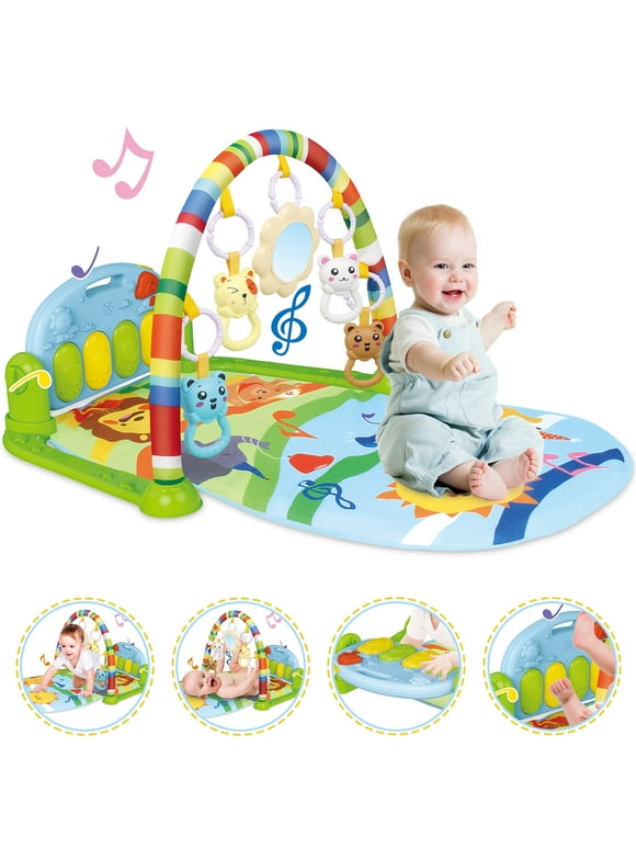 TEAYINGDE 3 in 1 Foldable Baby Kid Play Gym Mat, Kick and Play Piano Play Gym ,Musical Activity Fitness Gym for 0-3 Year Boys and Girls Tummy Time