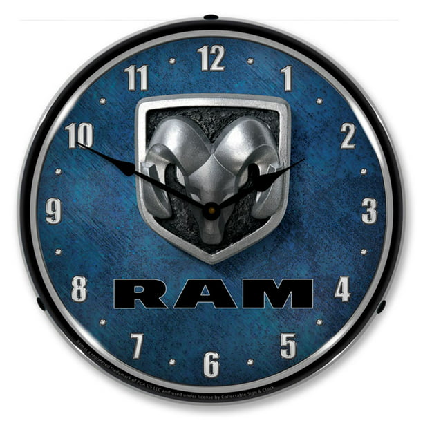 Ram Logo LED Wall Clock, Retro/Vintage, Lighted, 14 inch