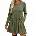 thumbnail image 5 of qolati Sweater Dress for Women Fall Long Sleeve Crewneck High Waist Tunic Dress Elegant Trendy Pleated Flowy A Line Midi Dresses Green S, 5 of 9