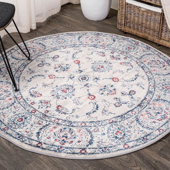 JONATHAN Y MODERN PERSIAN 6' Round Area Rug, Vintage - Light Gray/Red, MDP107A-6R