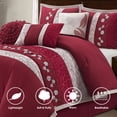 thumbnail image 2 of LANCO MODERN LIFESTYLE Wine Comforter Set King Size, 7 Piece Bedding Set for All Seasons, Elegant Microfiber Embroidery Floral, Bedskirt, Shams and Decor Pillows, 2 of 7