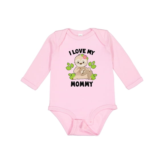 Inktastic Cute Sloth I Love My Mommy with Green Leaves Boys or Girls Long Sleeve Baby Bodysuit