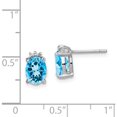 thumbnail image 4 of Sterling Silver Rhodium Plated Oval Blue Topaz And Diamond Post Earrings (10 X 5) Made In India qdx507, 4 of 5