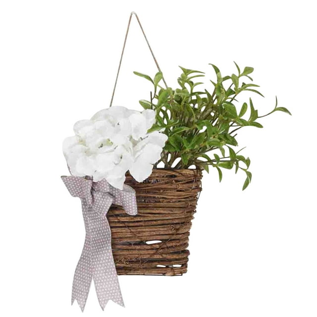 Agiferg Spring Hydrangea Basket Garland Simulation Rattan Basket Door Basket Door Hanging Decorative Garland