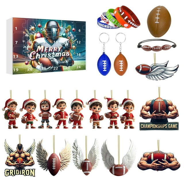 ERK Christmas Decorations Rugby Advent Calendar Christmas Christmas Toys Countdown 24 Days Of Advent Set Celebrate Advent Calendar(2D Acrylic Pendant)