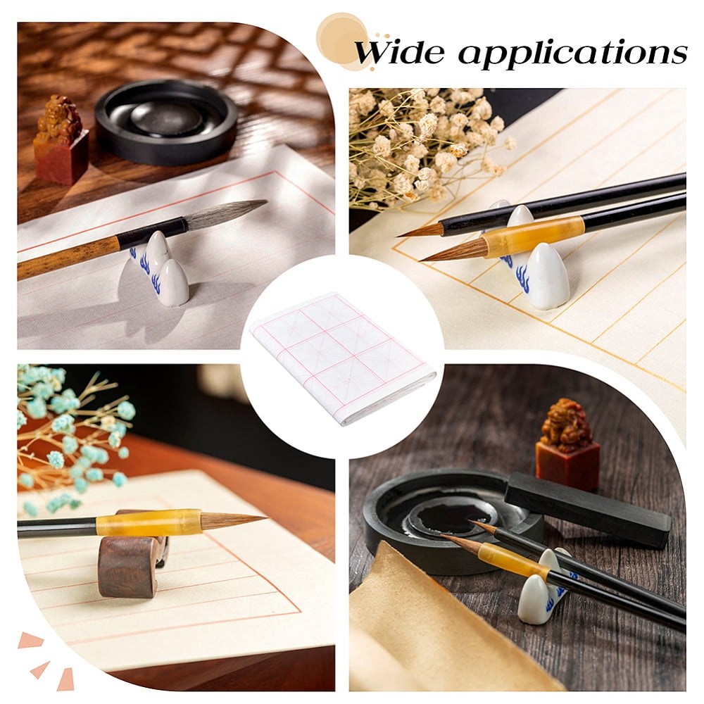 100 Sheets White Chinese Calligraphy Xuan Paper 25.7x13.6 Inch White Rice Paper with Grids for Brush Writing Traditional Chinese