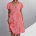 thumbnail image 2 of Vestido bohemio con cuello en V suelto de manga corta con estampado de línea A para mujer Fridja  qw4959, 2 of 9