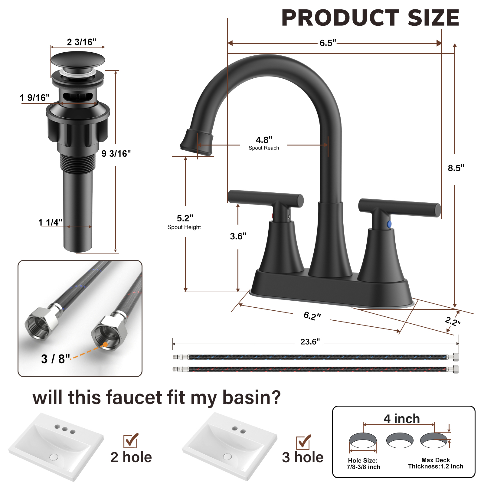 Kingtack 4-Inch Matte Black Bathroom Sink Faucet photo 7