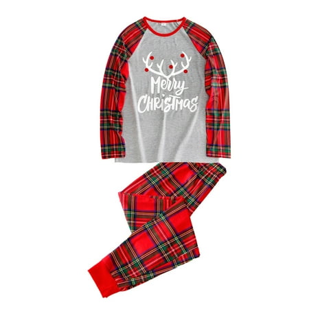 

Farrubbyine8 Family Pajamas Christmas Plaid Letter Print Pullover Kids Adults