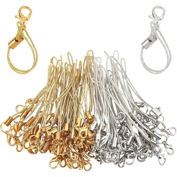 100Pcs 72MM Phone Keychain Strap Tone Split Ring Cords Colorful Polyester Cellphone Charms Lanyard String for Mobile Phone Lariat USB Drive DIY Decorations Supplies 1set