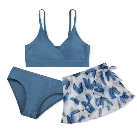 8-12T Little Girl s 3 Pieces Bikini Kids Cute Swimsuits Print Swimwear with Cover Up Beach Skirt
