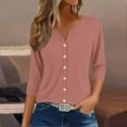 thumbnail image 2 of WTXUE Womens Short Sleeve Blouses Button Down Shirts V Neck Blouses for Women Business Casual Tunic Tops Basic Tees Gauze Shirts Simple Tops Woman Shirts Casual Womens Tops Dressy Casual Rose Gold L, 2 of 6