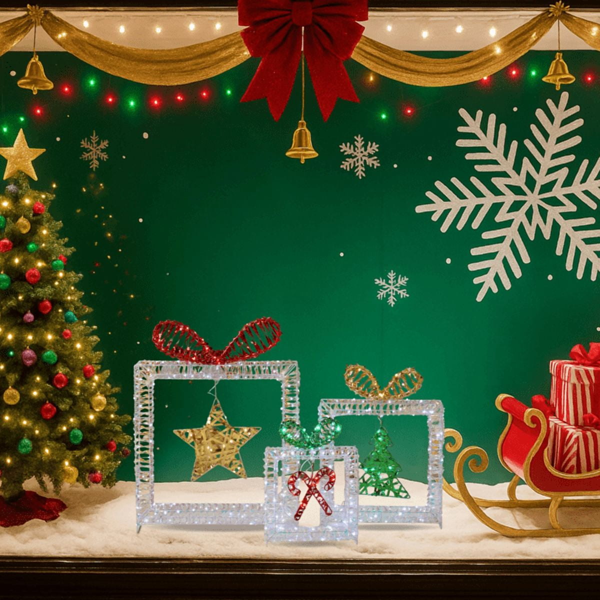 3-Pack Lighted Christmas Gift Box Decorations, 357 White LEDs, Weather-Resistant, Collapsible for Indoor Outdoor Use