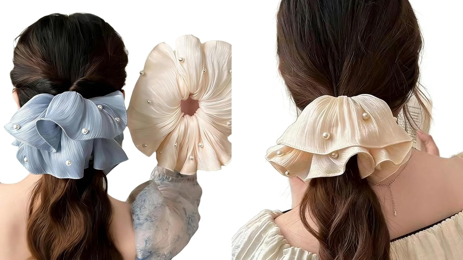 -6PCS Hair Scrunchies for Women, Hair Ties with Pearl Sparkling Diamond, Glitter Sparkle Sequin Hair Bands, Shiny Hair Holders, Bun Crown Shapers, Girls Hair Elastics.