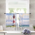 thumbnail image 3 of Beach Lighthouse Semi Sheer Curtains 54 Inch Length 2 Panels Set, Coastal Ocean Ship Sky Oil Painting Sheer Kitchen Curtain Privacy Voile Window Curtain for Living Room Bedroom Rod Pocket Drapes, 3 of 7