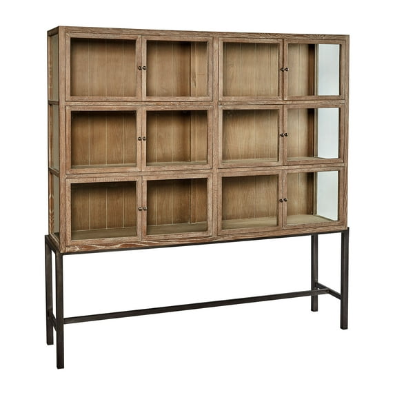 Bleecker Oak & Iron Glass Cabinet Museum Display Case, 12-Door
