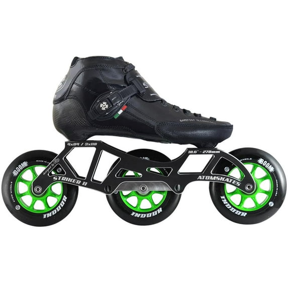 Atom Luigino Strut 3 Wheel Indoor Inline Skate Package (Boom Indoor 110mm Firm, 12J, Black, ABEC 7)