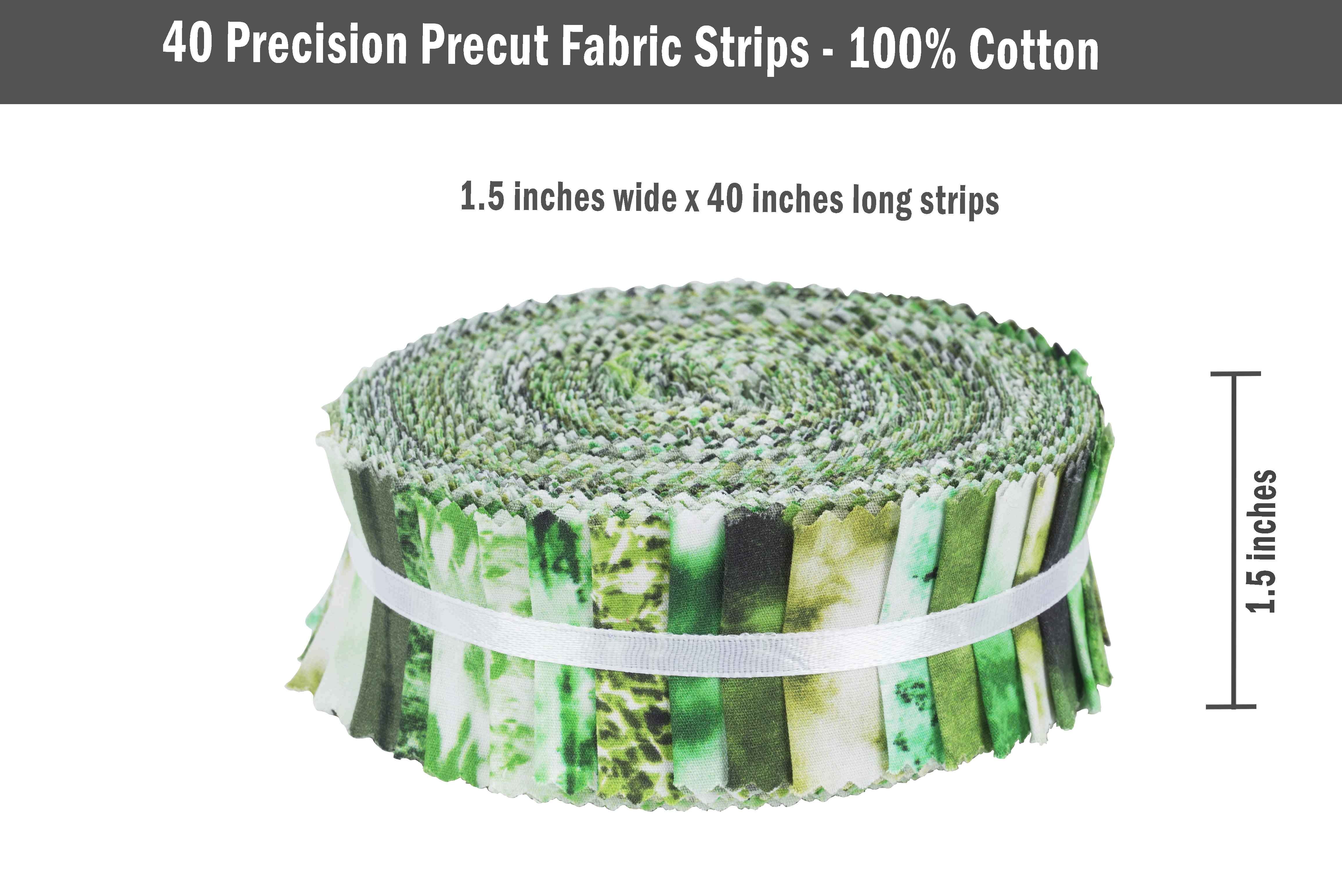 Soimoi 40Pcs Tie Dye Print Precut Fabrics Strips Roll Up 1.5x42inches Cotton Jelly Rolls For Quilting - Green