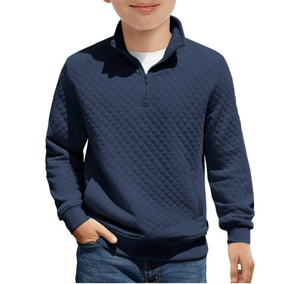 OGLCCG Boys Quarter Zip Quilted Sweatshirts Kids Fashion Long Sleeve Waffle Pullover Tops Loghtweight Loose Fit Fall Clothes 4-15 Years