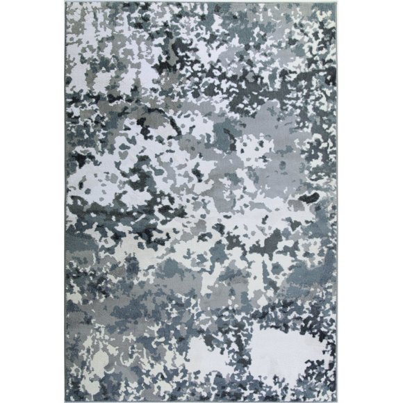Tapis Européen en Beau Micro-Polyester Oshawa, Blanc Gris 5 Pieds3 Pouces x 7 Pieds6 Pouces