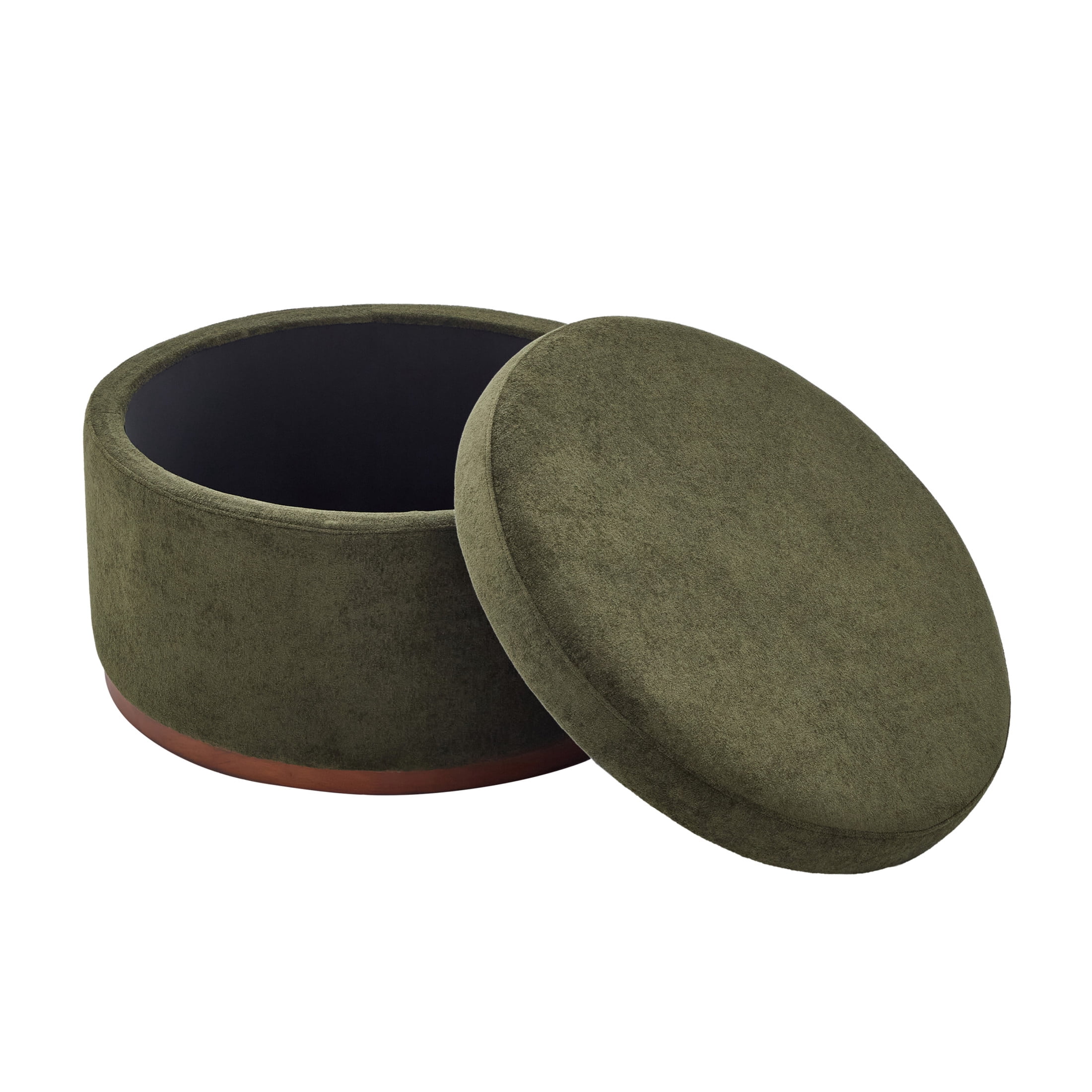 Christopher Knight Home 28.7" Classic Round Storage Ottoman with Chenille Upholstery, Wooden Base, Olive Green