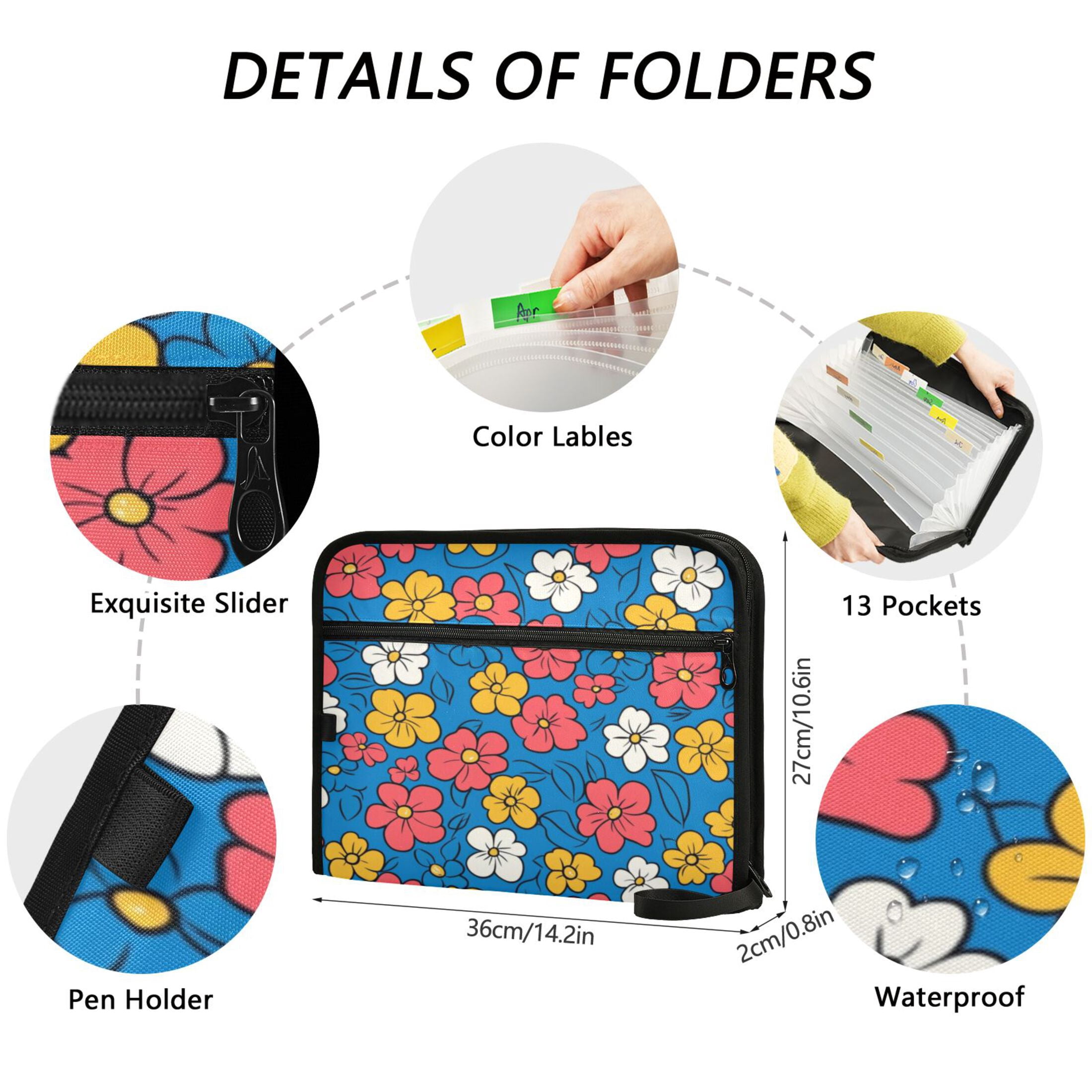 Organ Folder 14.2 x 0.8 x 10.6 Inches 13 Separate Pockets A4 Size Documents Folder A Sort Storage File Manager For The Home Office Pretty Flower Seamless