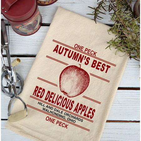 Farmhouse Natural Flour Sack Fall Autumn's Best Red Apples Country Kitchen