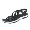 thumbnail image 2 of Womens Comfort Sandals Cross Strap with Adjustable Ankle Strap, Cushioned Lightweight Everyday Casual Black Vegan Faux Leather,Size 40, 2 of 9
