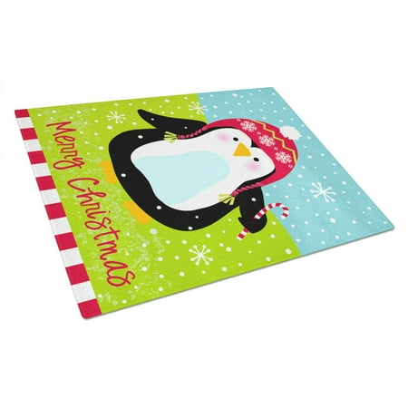 

Carolines Treasures VHA3015LCB Merry Christmas Happy Penguin Glass Cutting Board Large 12H x 16W multicolor